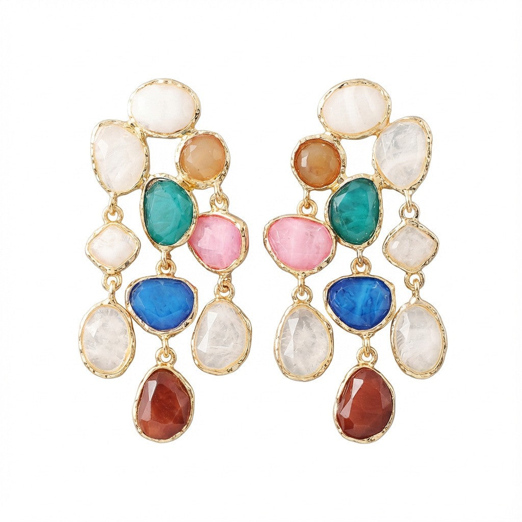 Boho Multi-Color Geometric Stone Drop Earrings