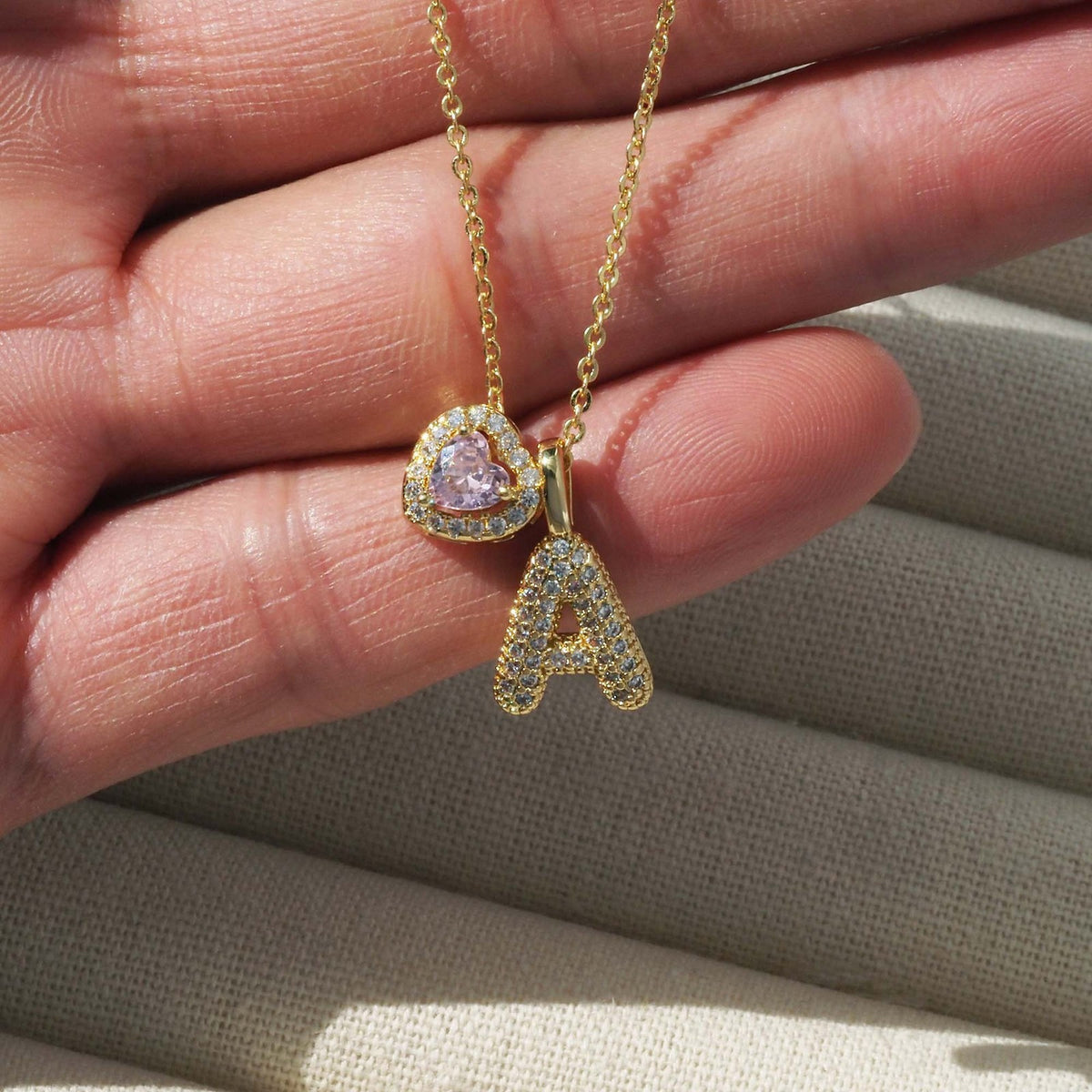 18k Dainty Heart Birthstone Initial Necklace