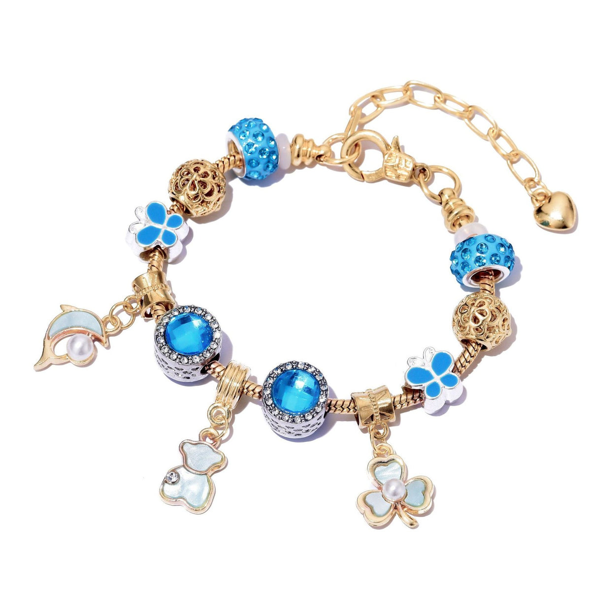 Dainty Blue Bear Clover Charm Bracelet