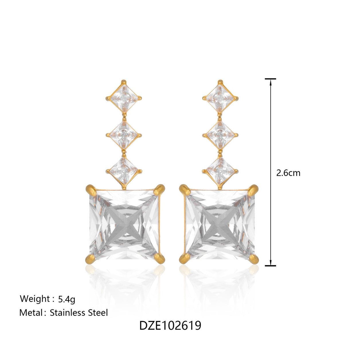 18k Dainty Square Zirconia Drop Earrings