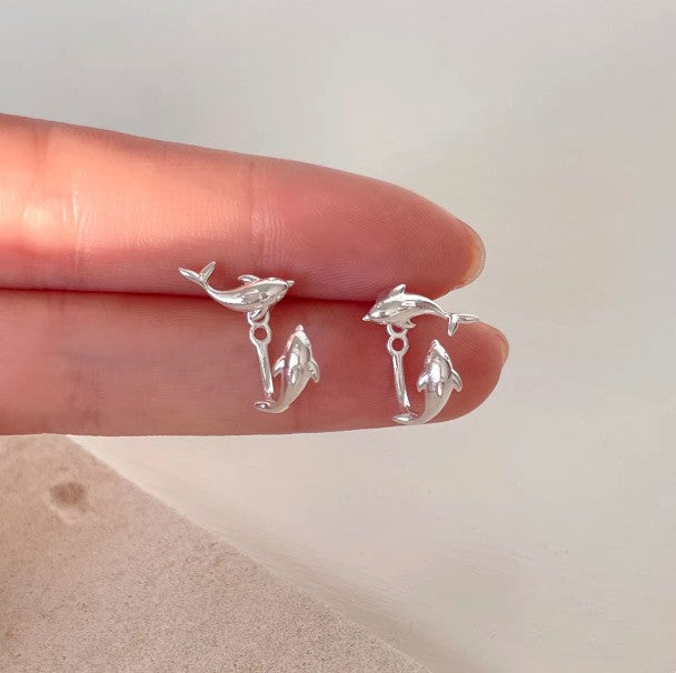 Dainty Double Dolphin Ear Jacket Earrings