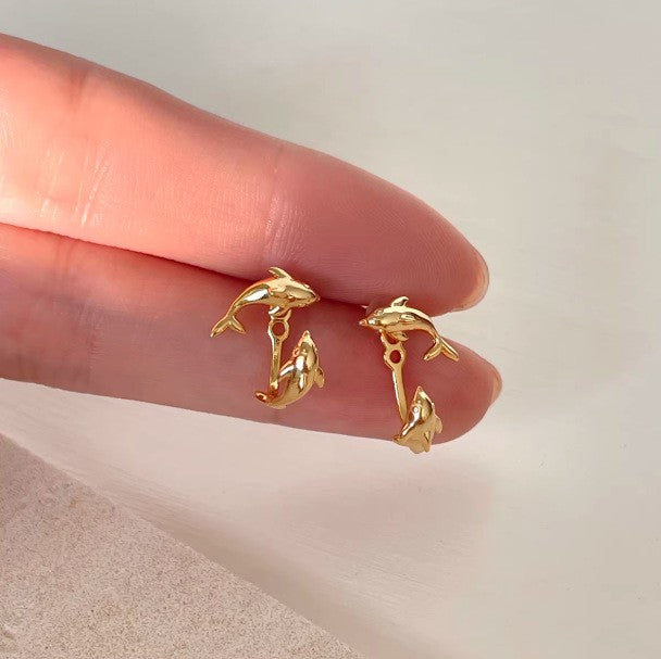 Dainty Double Dolphin Ear Jacket Earrings