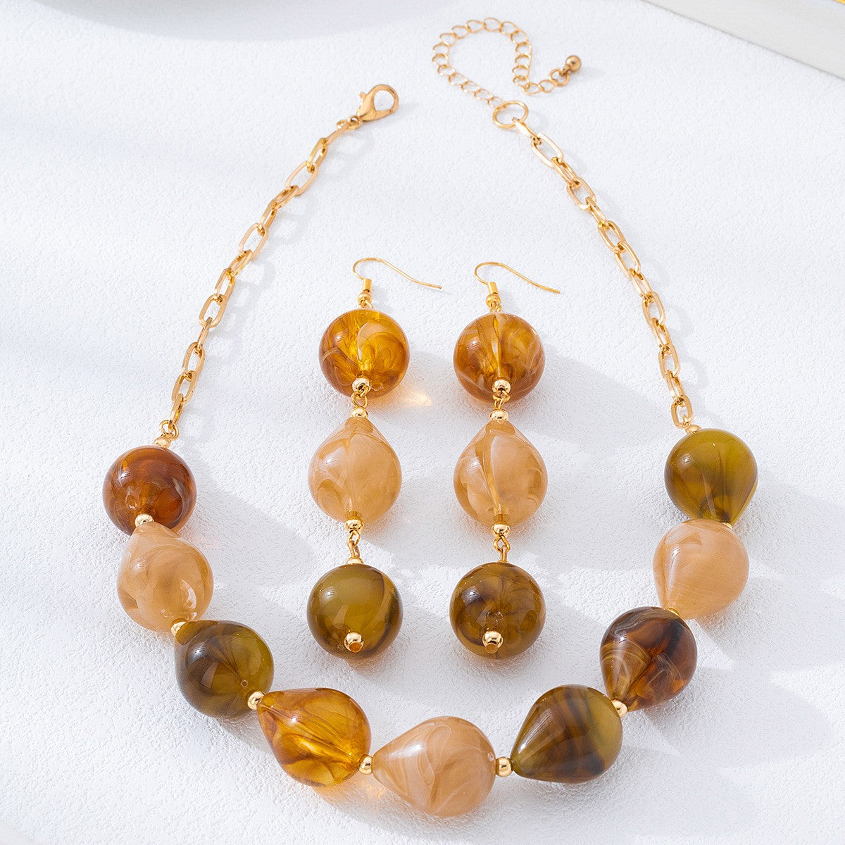 Vintage Amber Teardrop Necklace & Earring Set