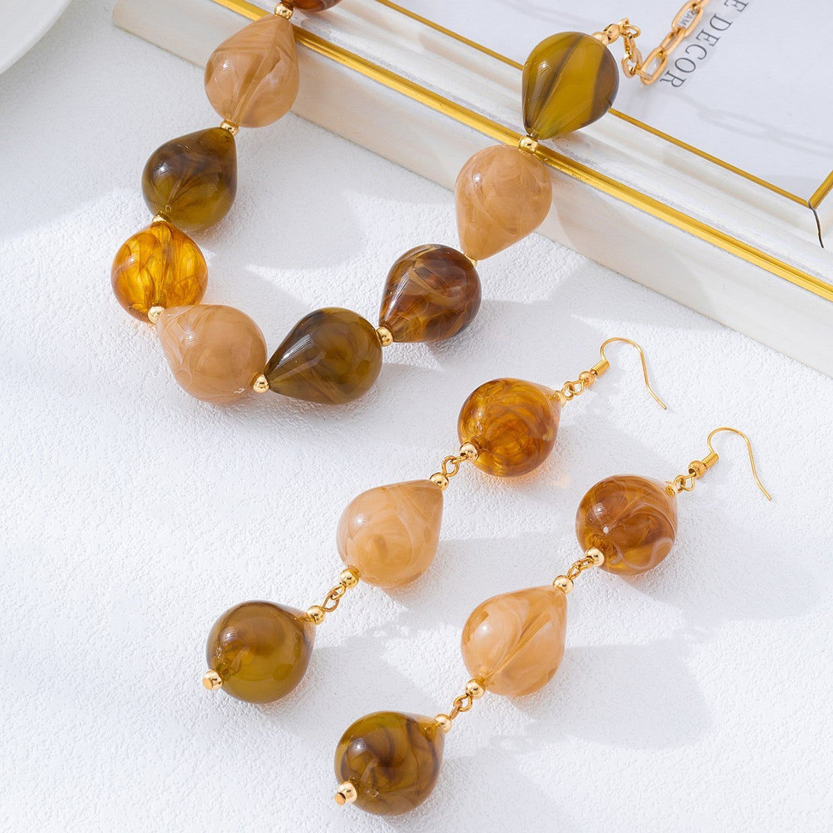 Vintage Amber Teardrop Necklace & Earring Set