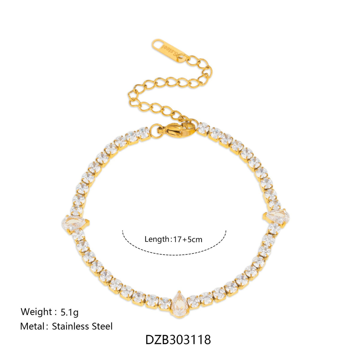 18k Classy Geometric CZ Tennis Bracelet