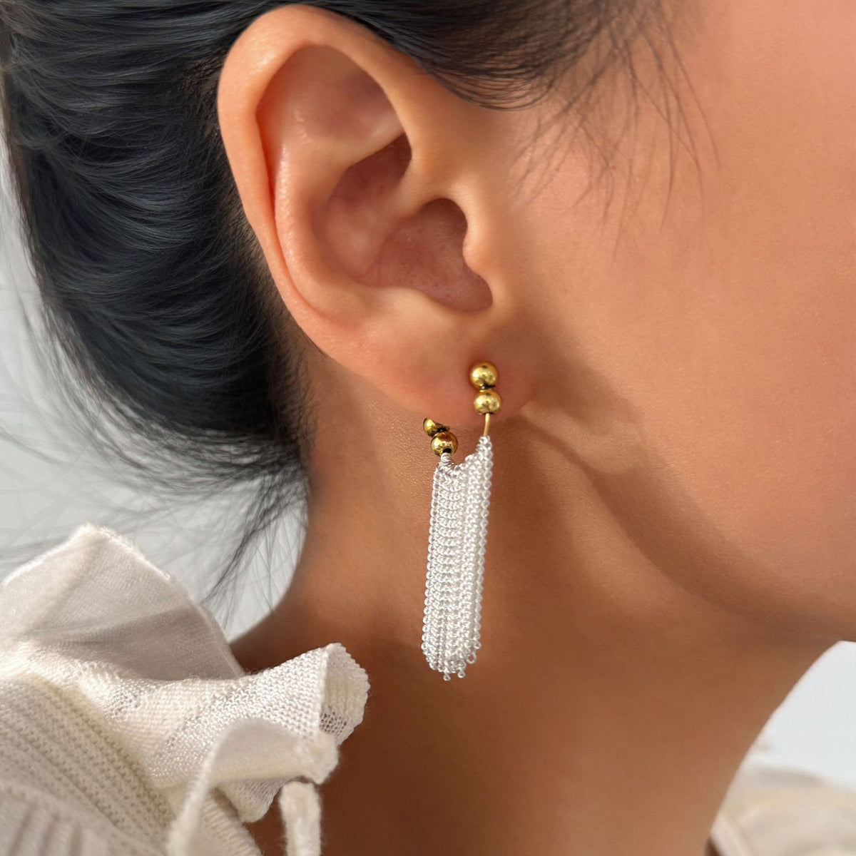 18k Dainty Bead Fringe Earrings