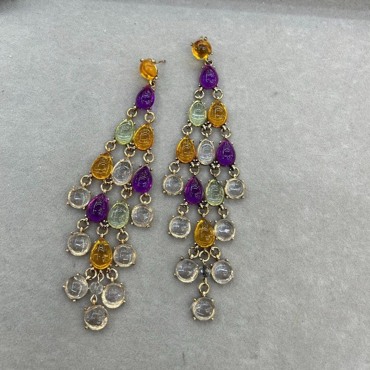 S925 Boho Multicolor Resin Waterfall Earrings