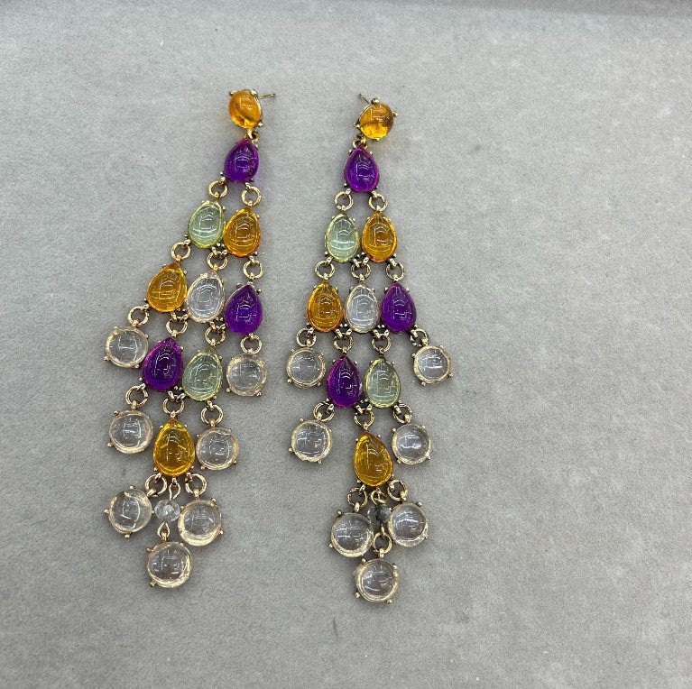 S925 Boho Multicolor Resin Waterfall Earrings