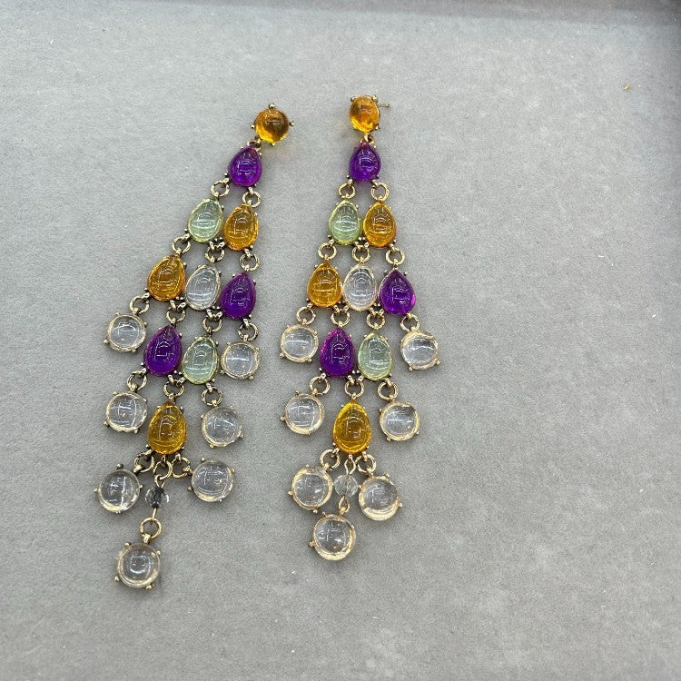 S925 Boho Multicolor Resin Waterfall Earrings