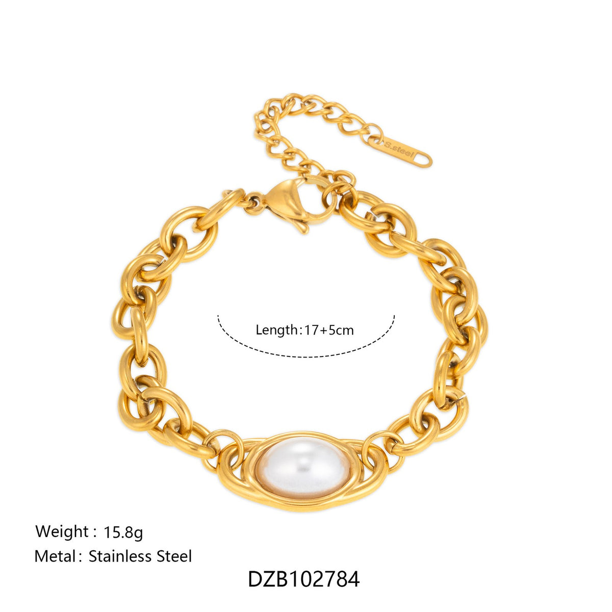 Vintage Faux Pearl Oval Link Necklace & Bracelet Set