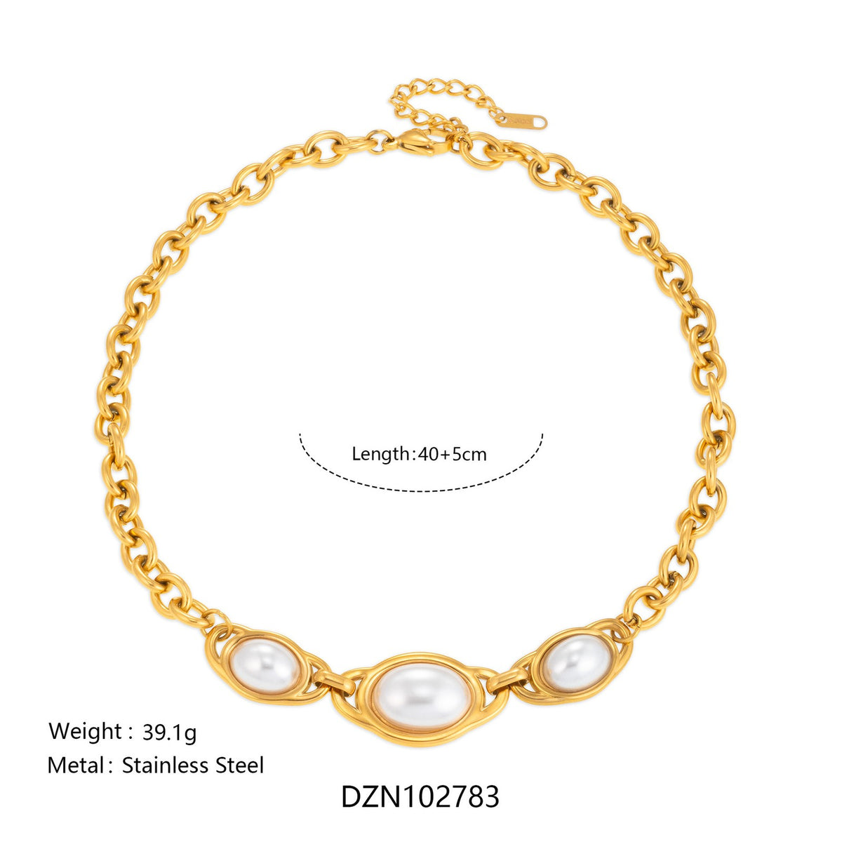 Vintage Faux Pearl Oval Link Necklace & Bracelet Set