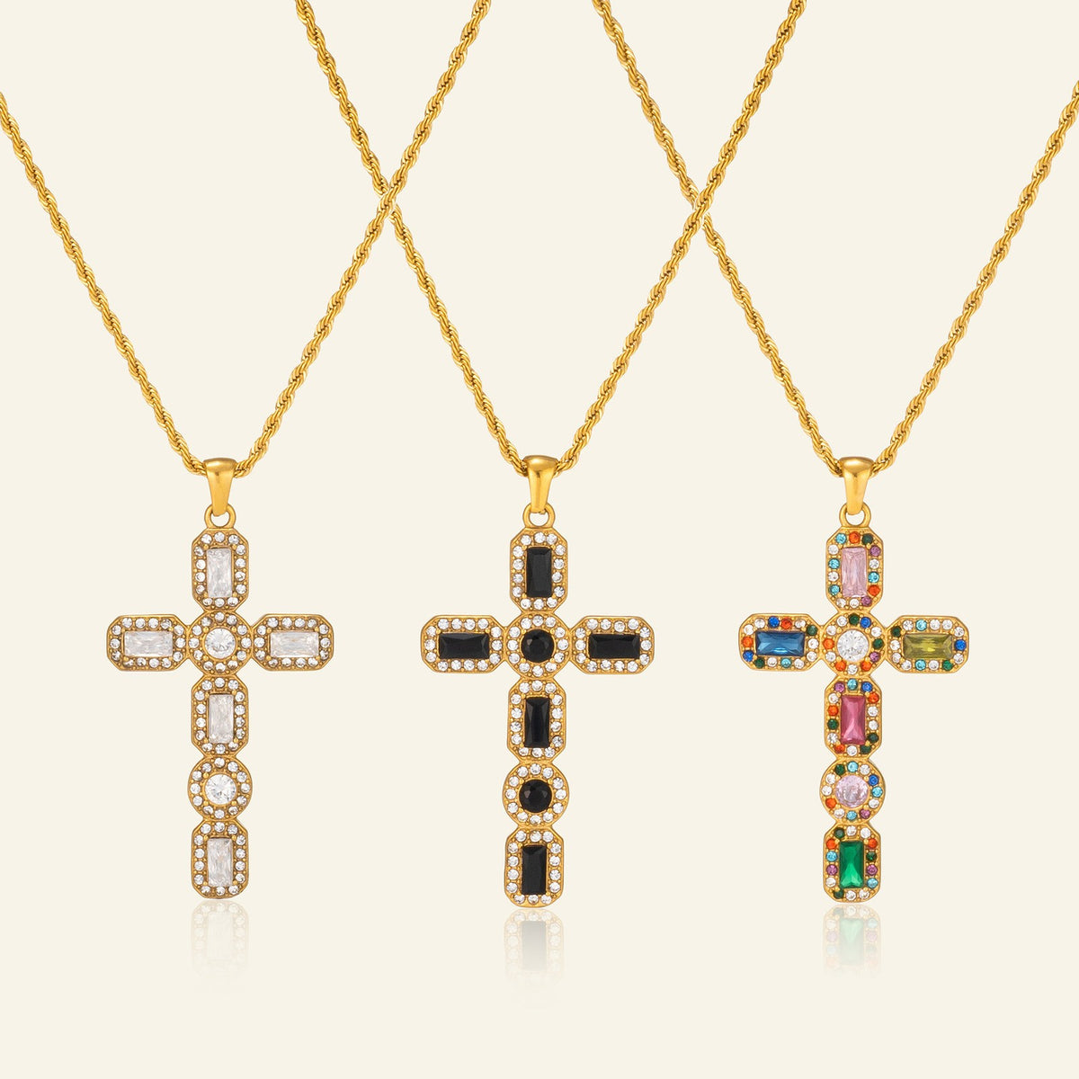 14k Dainty Multi-Color Cross Necklace