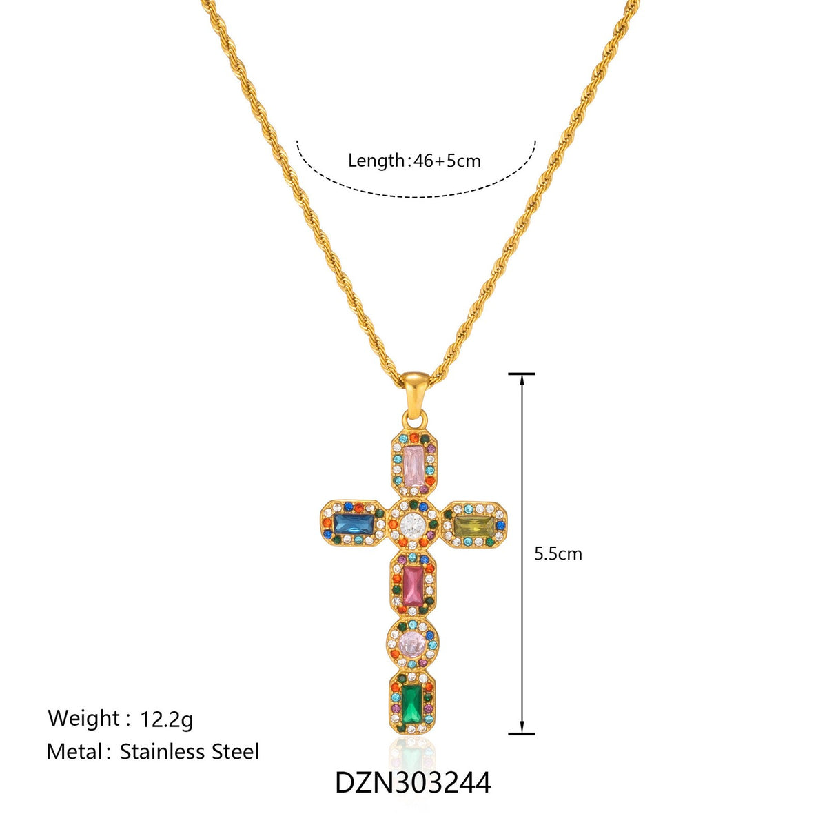 14k Dainty Multi-Color Cross Necklace