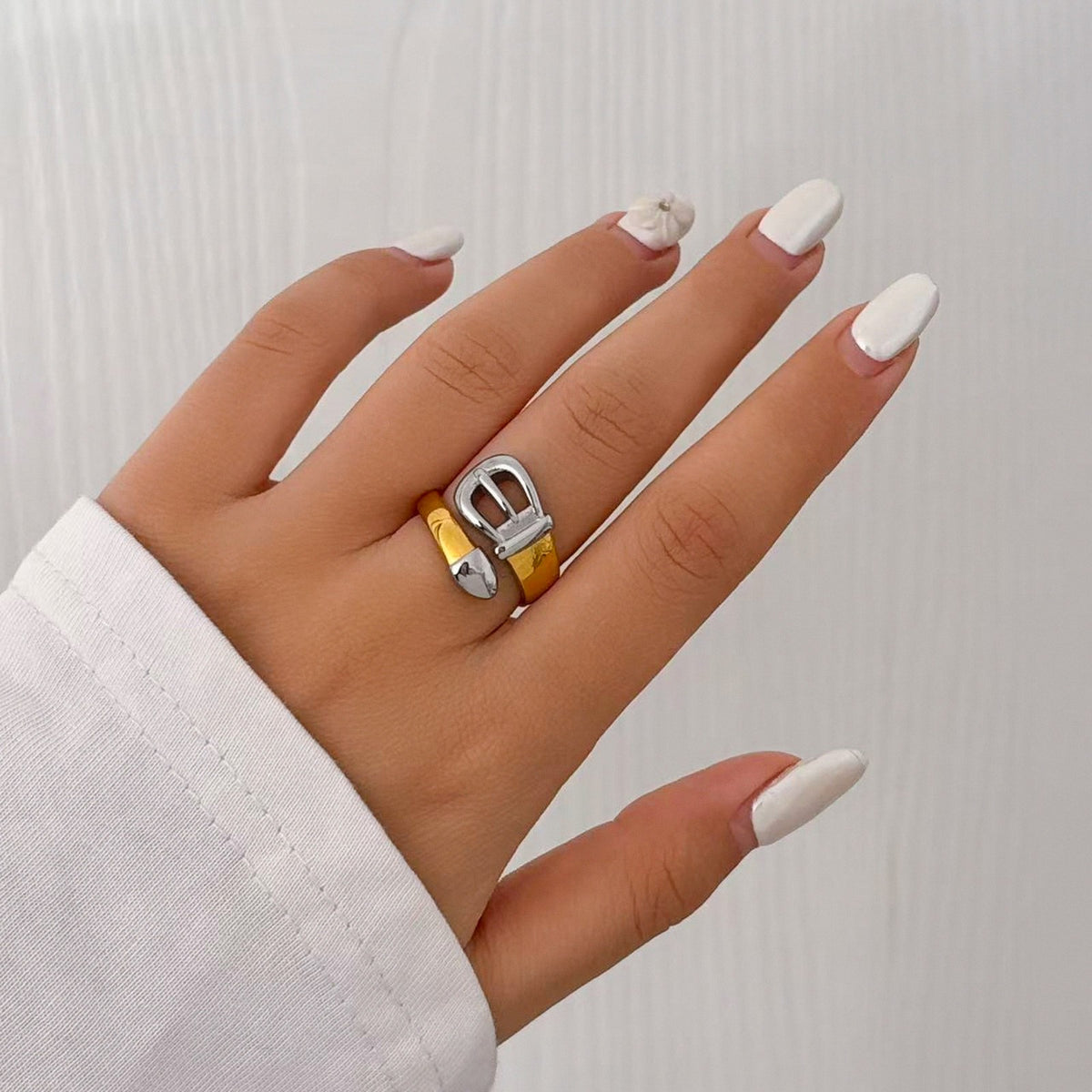 Classy Two Tone Belt Buckle Ring