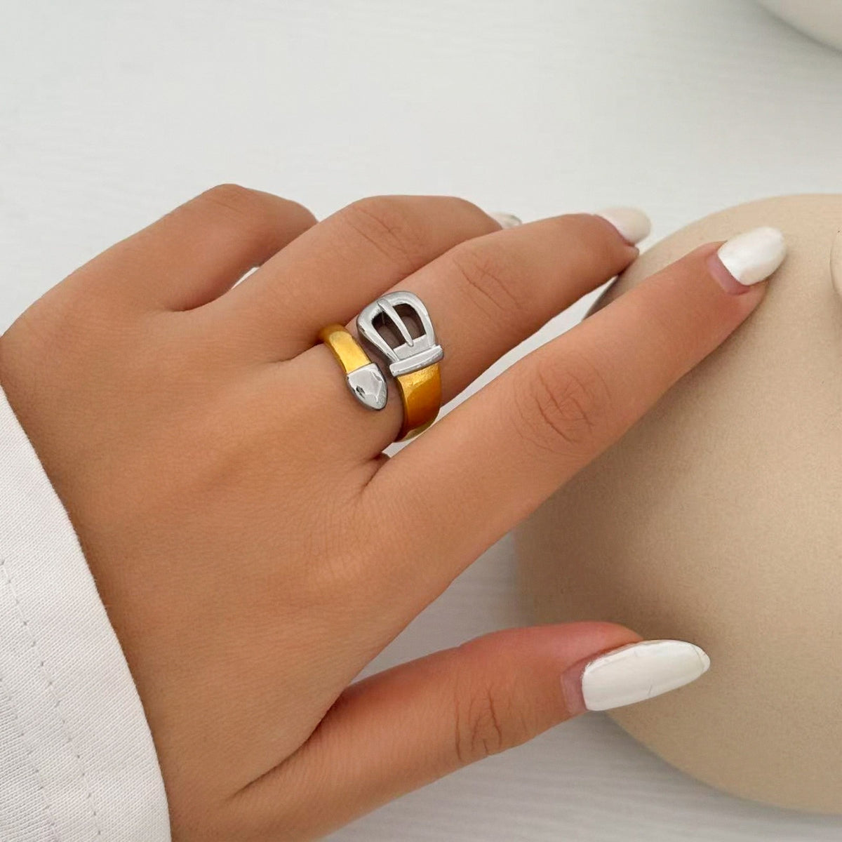 Classy Two Tone Belt Buckle Ring