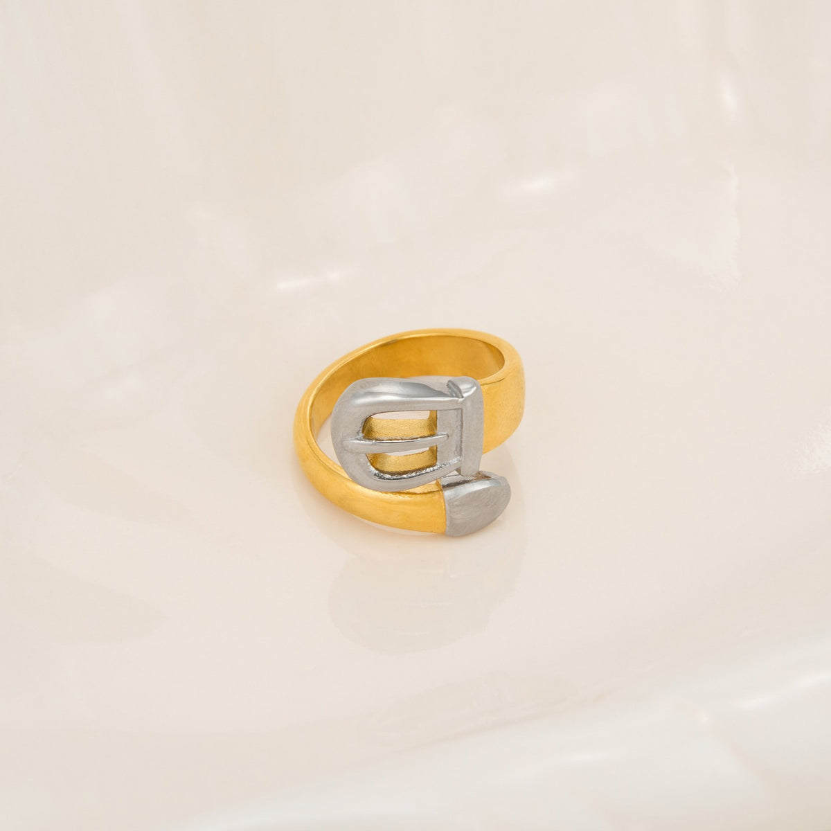 Classy Two Tone Belt Buckle Ring