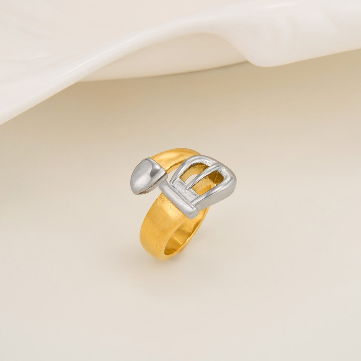 Classy Two Tone Belt Buckle Ring