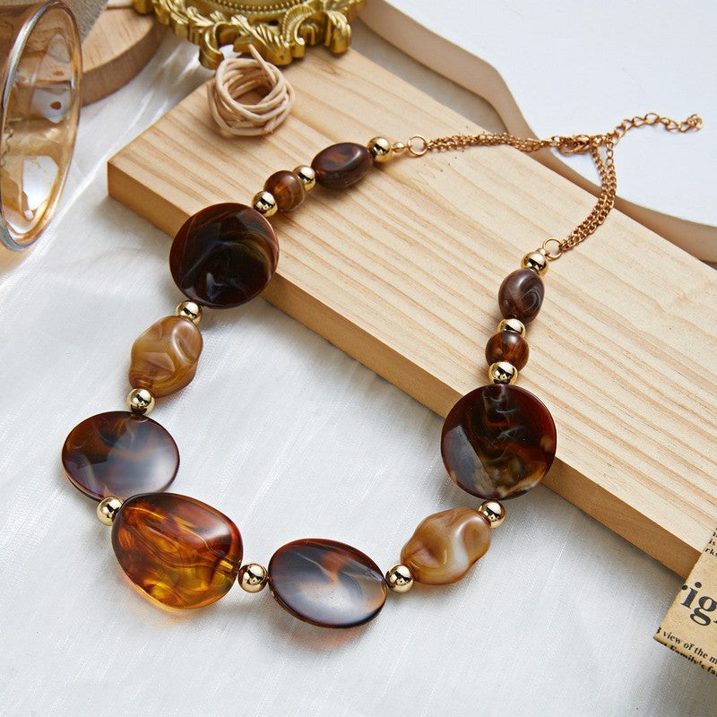 Boho Woven Ring Acrylic Disc Necklace