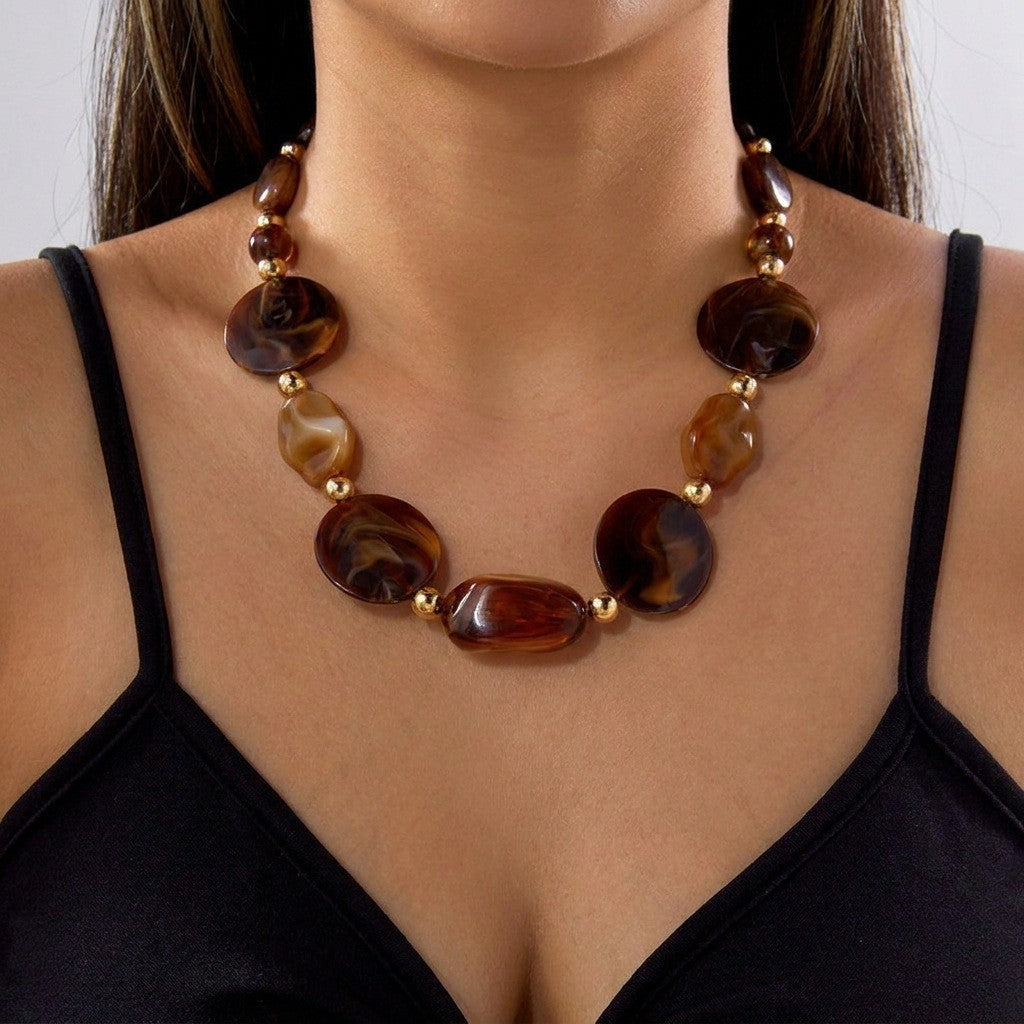 Boho Woven Ring Acrylic Disc Necklace
