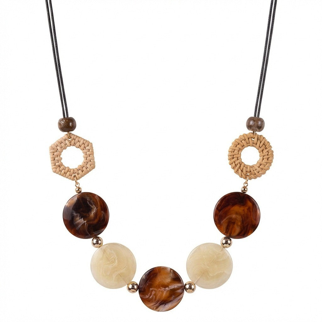 Boho Woven Ring Acrylic Disc Necklace