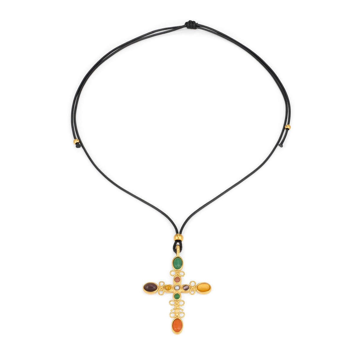 Classy Multi-Gem Cross Cord Necklace
