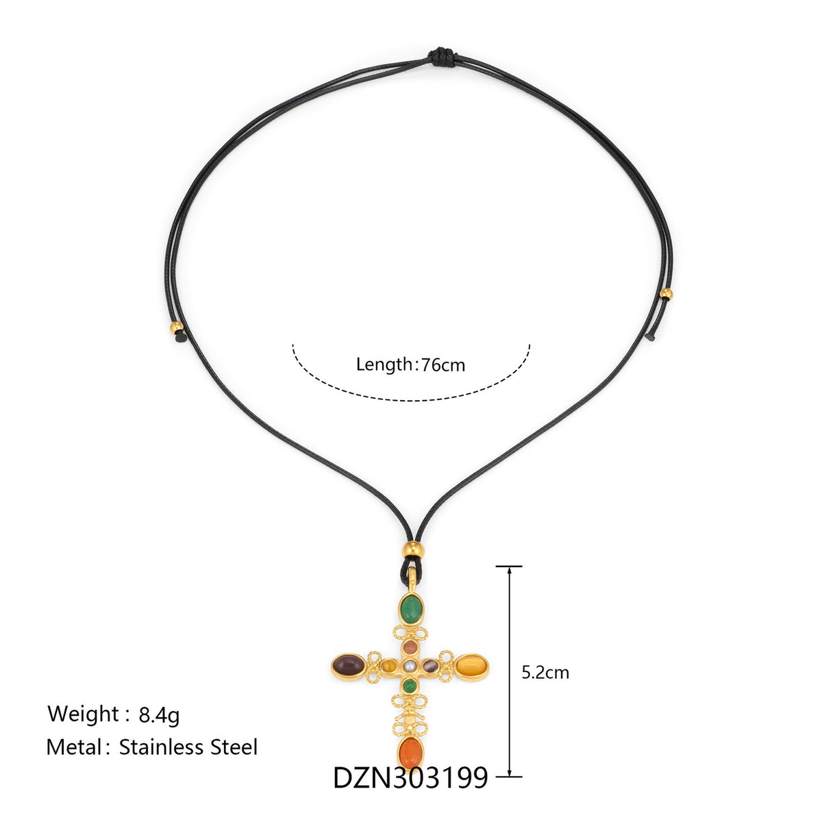 Classy Multi-Gem Cross Cord Necklace