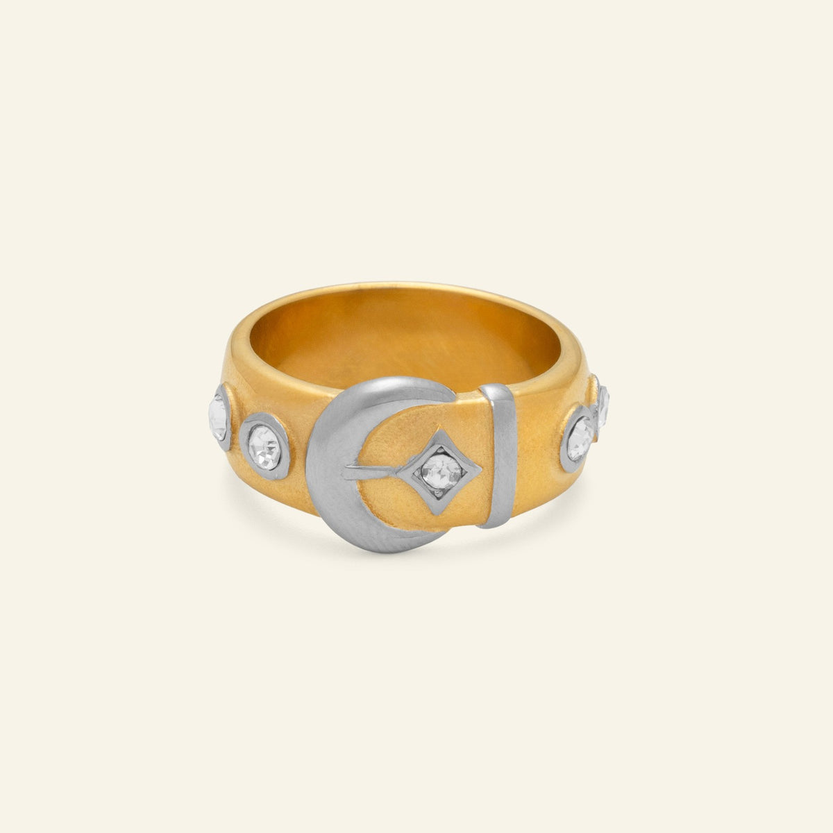Classy Two Tone Crescent Moon Ring