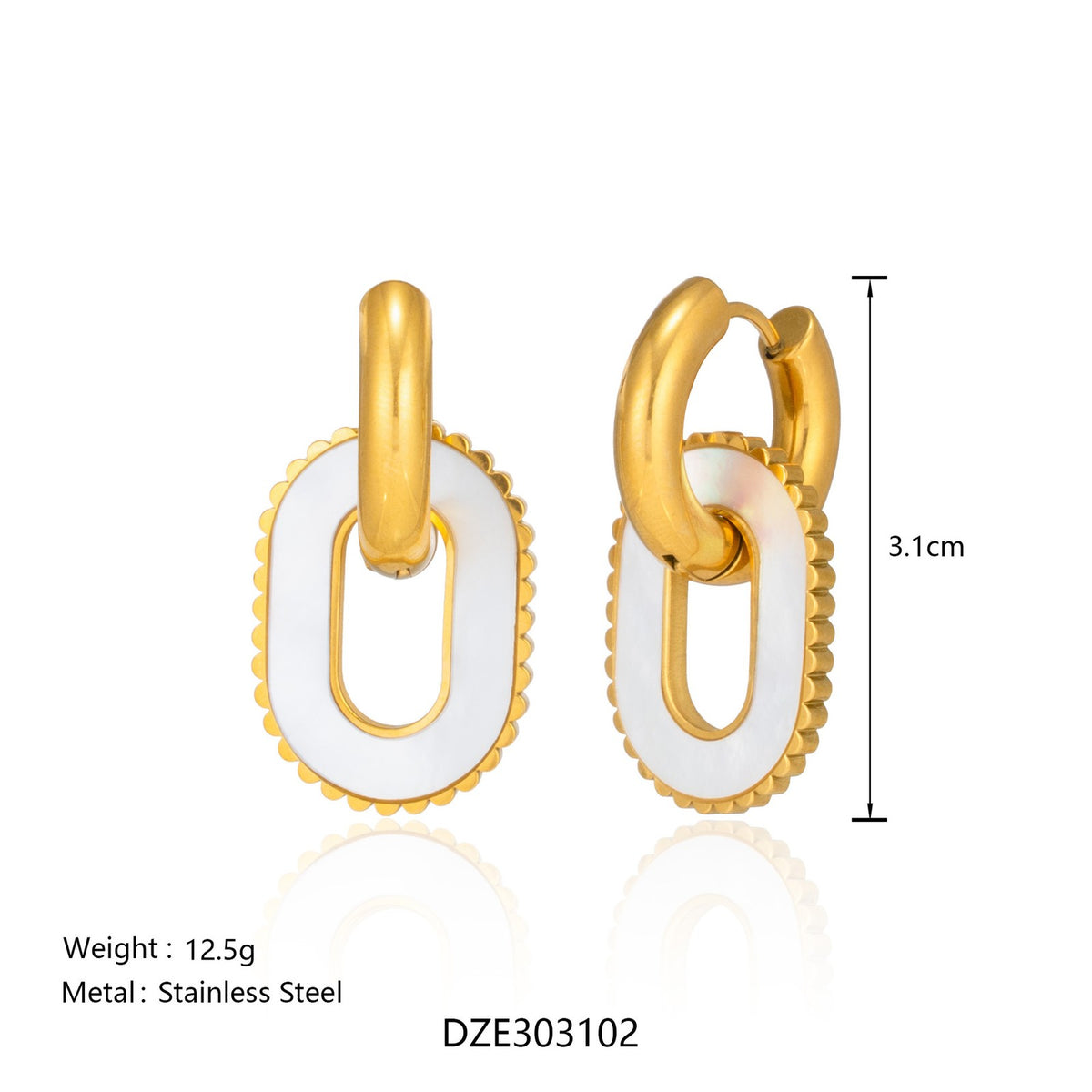 18k Elegant Blue Porcelain Oval Earrings