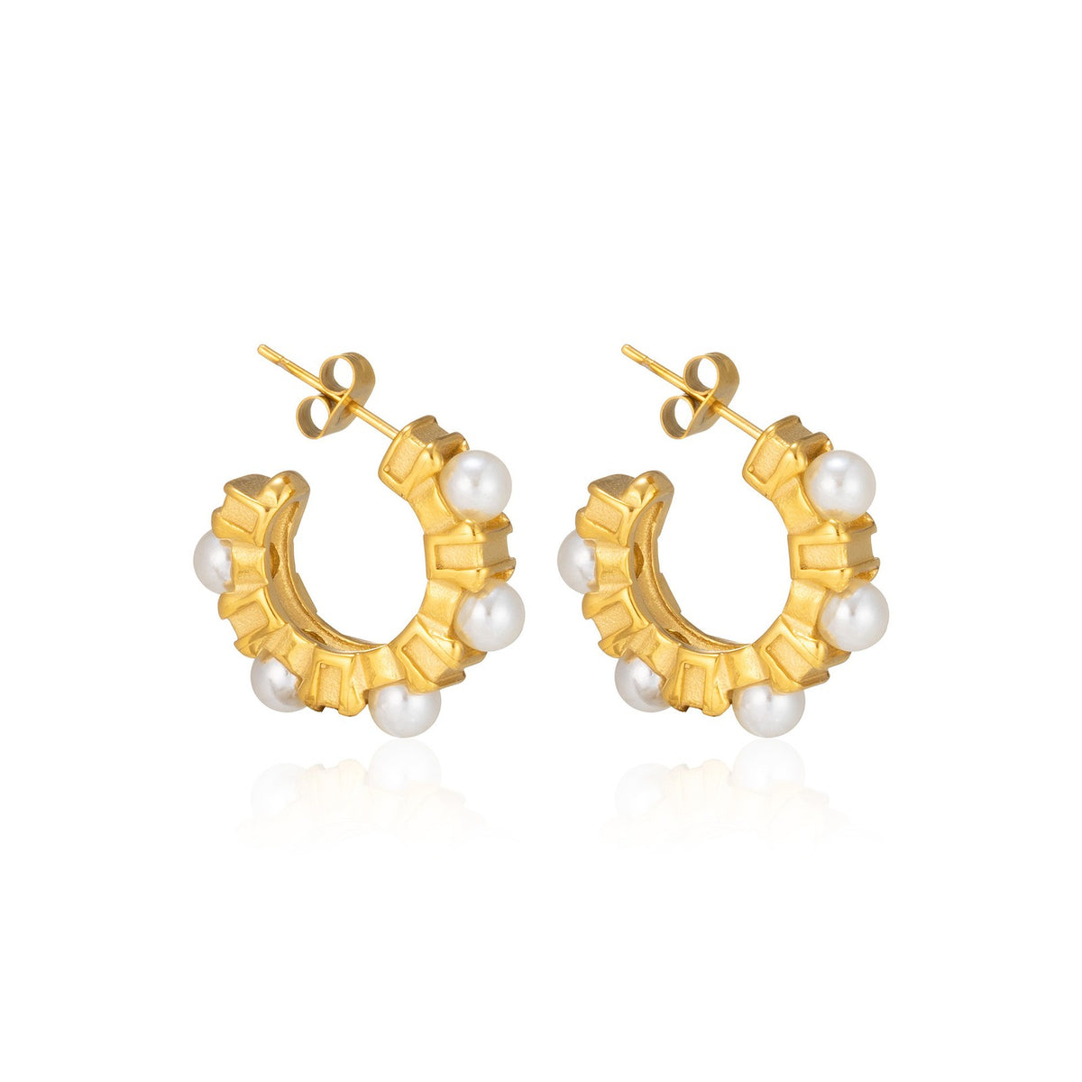 18k Classy Geometric Pearl C-Hoop Earrings