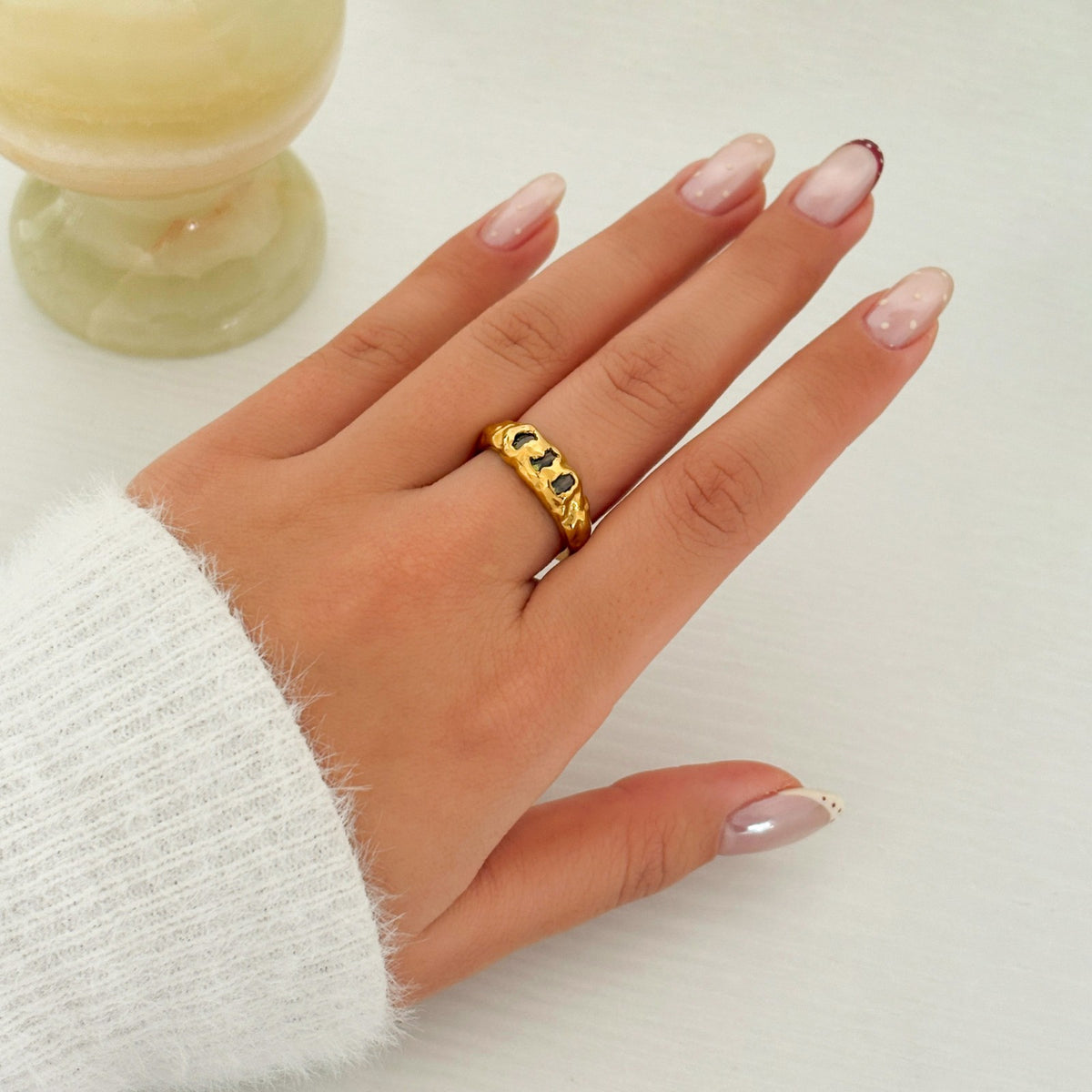 18k Boho Textured Zircon Ring