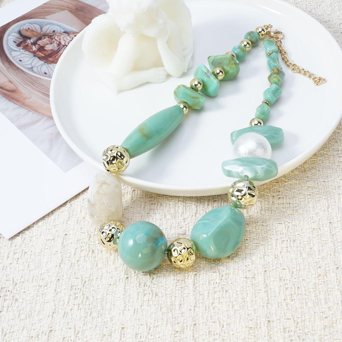 Boho Mint Green Acrylic Bead Necklace