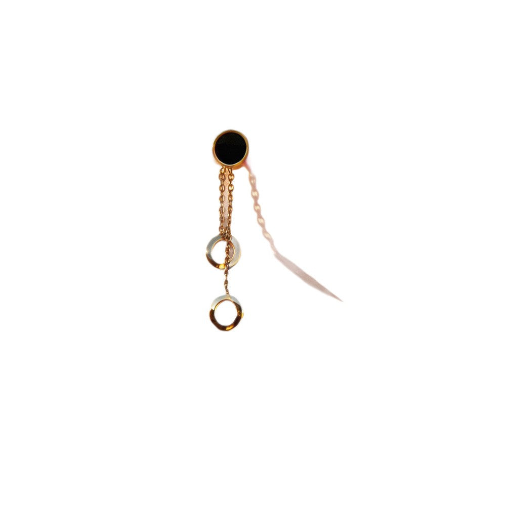 18k Dainty Black Inlay Chain Drop Earrings
