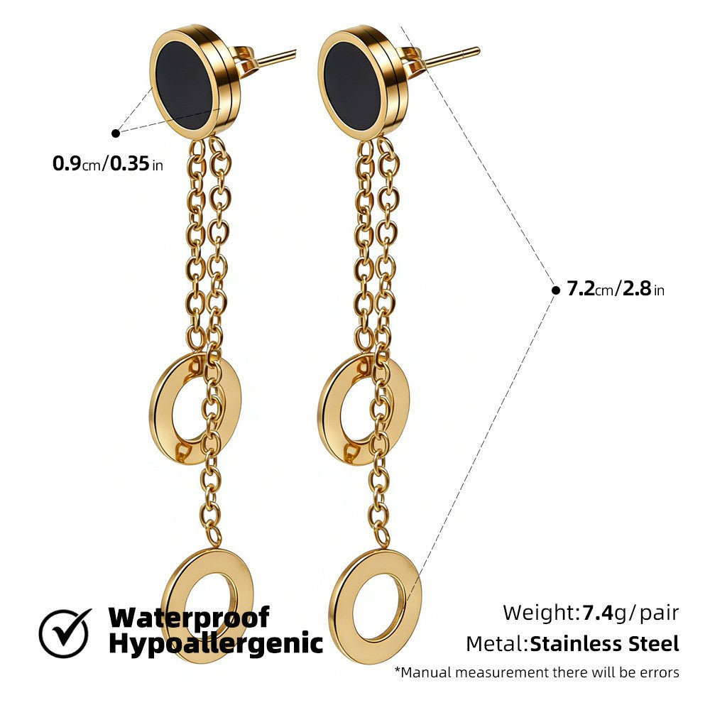 18k Dainty Black Inlay Chain Drop Earrings