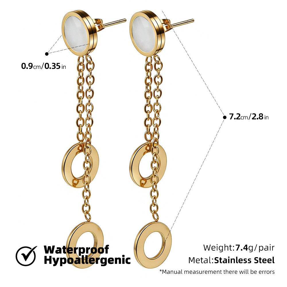 18k Dainty Black Inlay Chain Drop Earrings