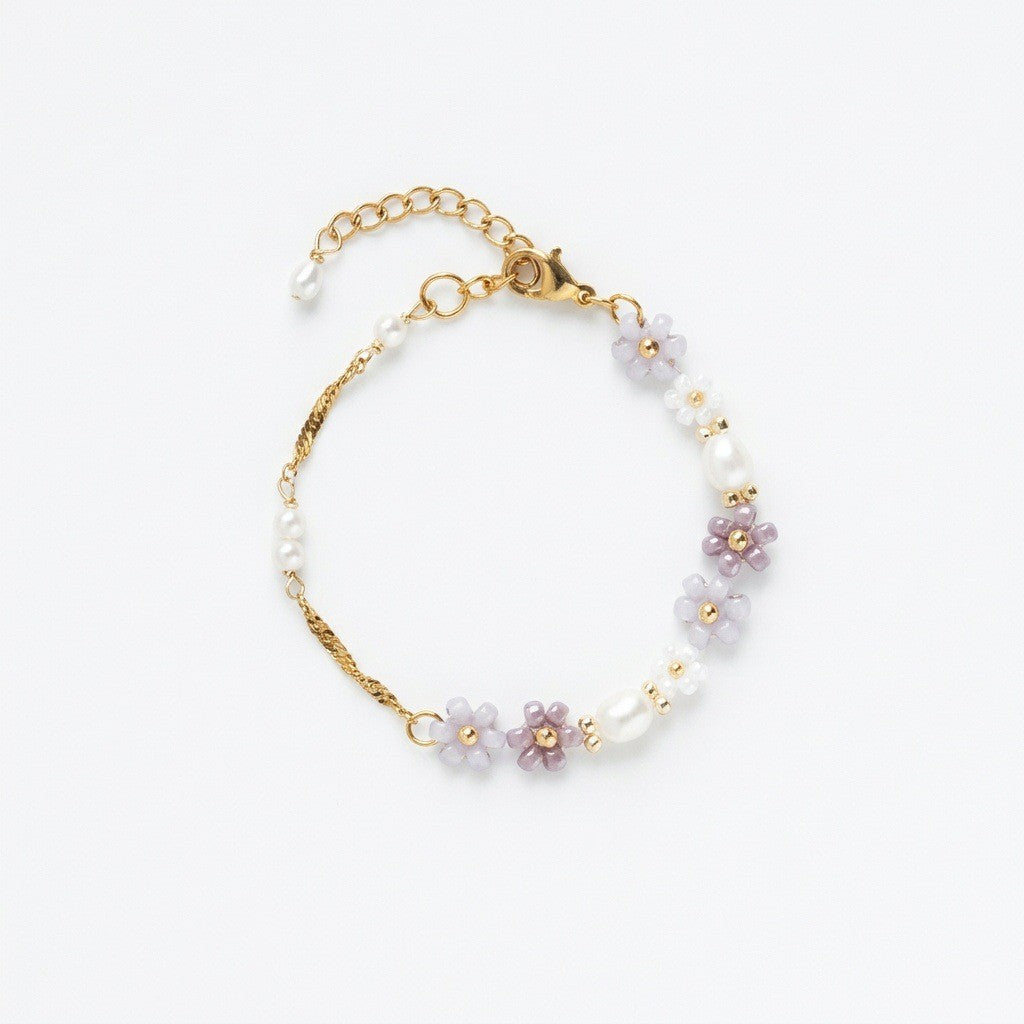 Dainty Floral Faux Pearl Bracelet