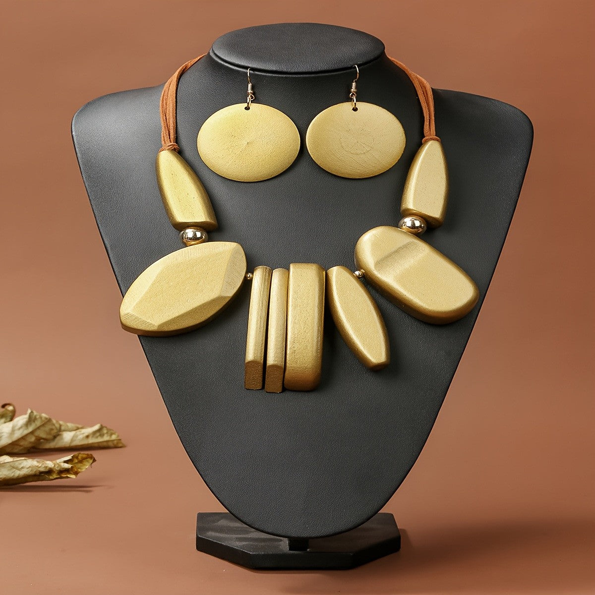 Boho Mixed Wood Geometric Necklace & Earring Set