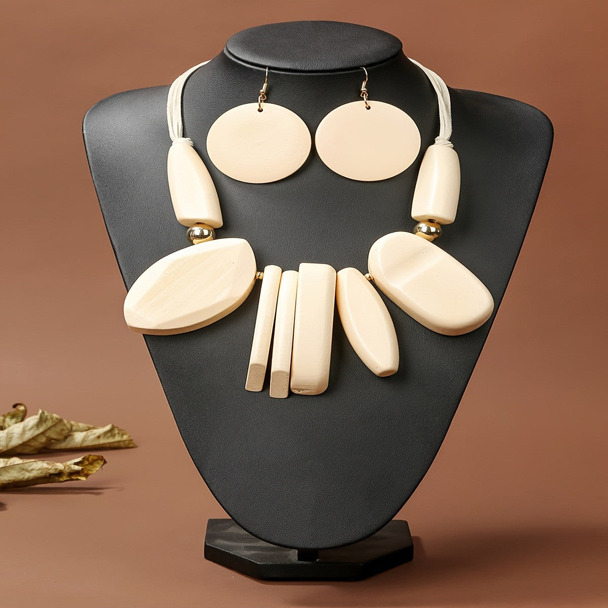 Boho Mixed Wood Geometric Necklace & Earring Set
