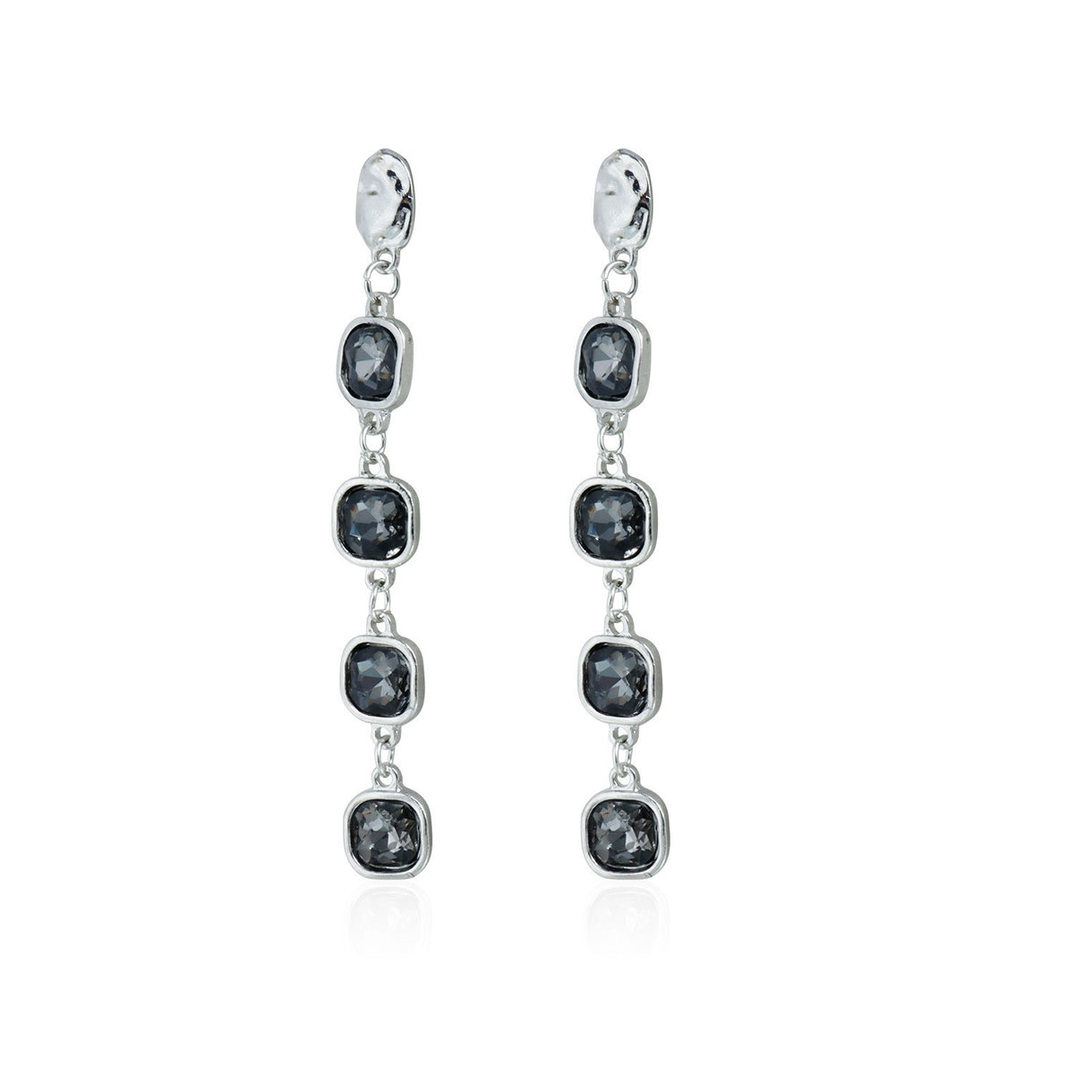 Classy Black Square Gem Necklace, Bracelet & Earring Set