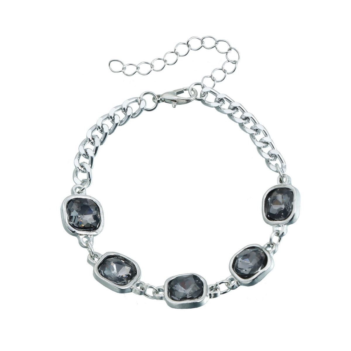 Classy Black Square Gem Necklace, Bracelet & Earring Set