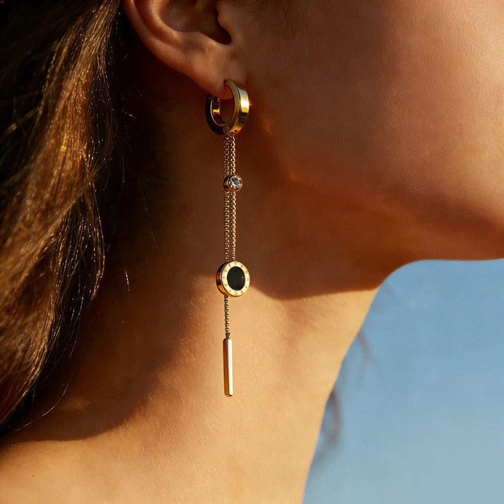 18k Dainty Roman Numeral Chain Dangle Earrings
