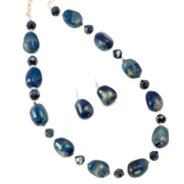 Vintage Blue Marble Acrylic Necklace & Earring Set