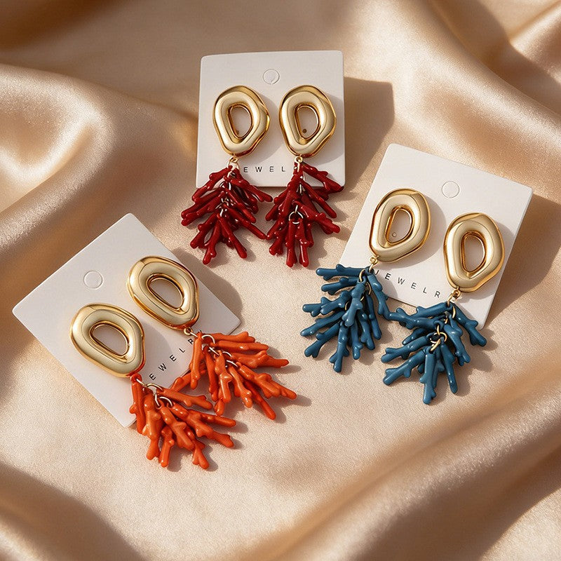 Boho Coral Branch Drop Earrings