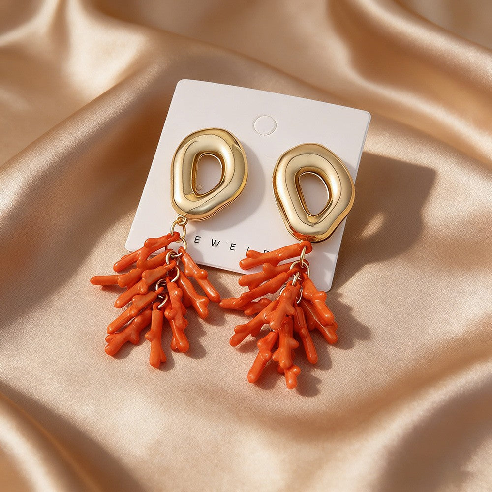Boho Coral Branch Drop Earrings