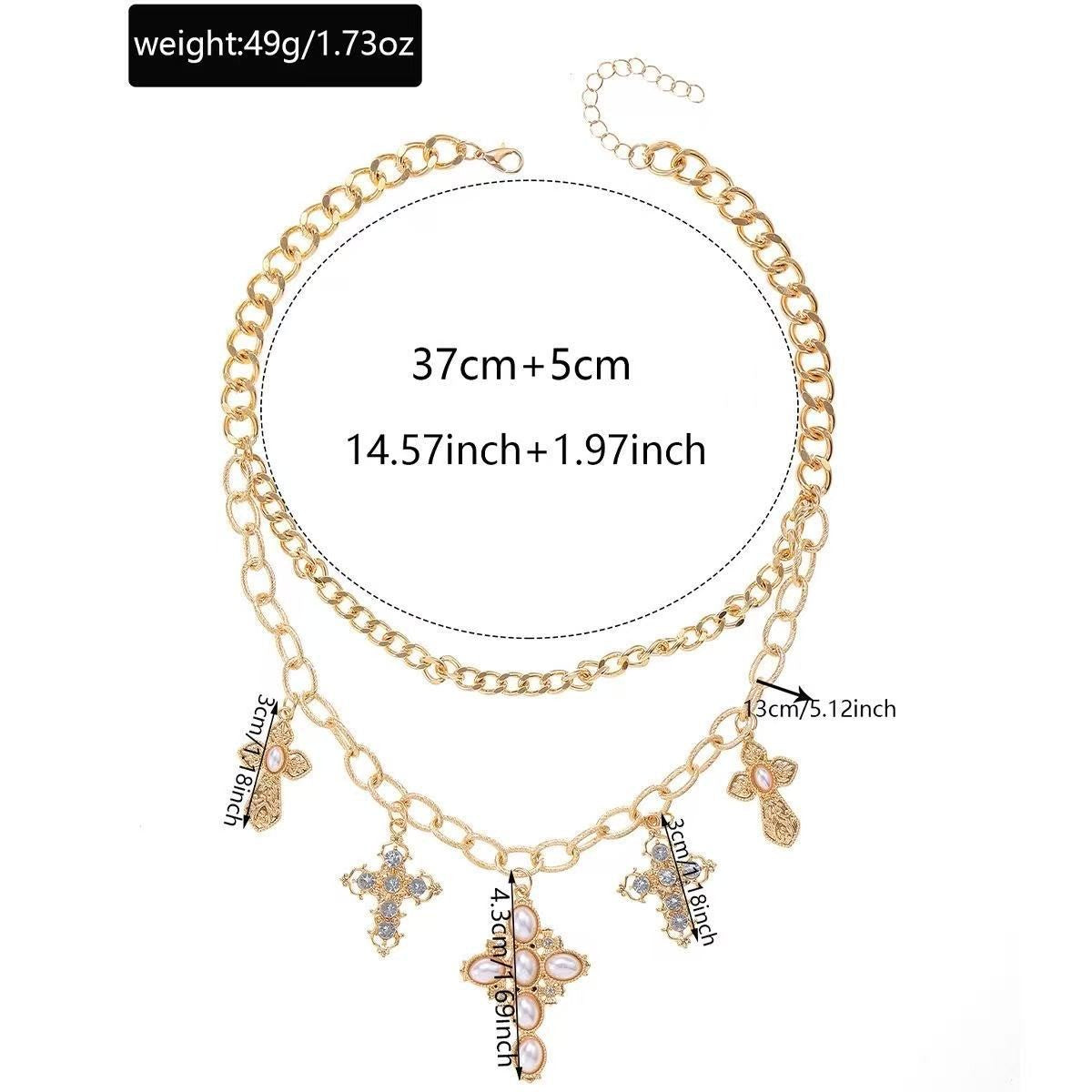 Classy Layered Faux Pearl Cross Necklace