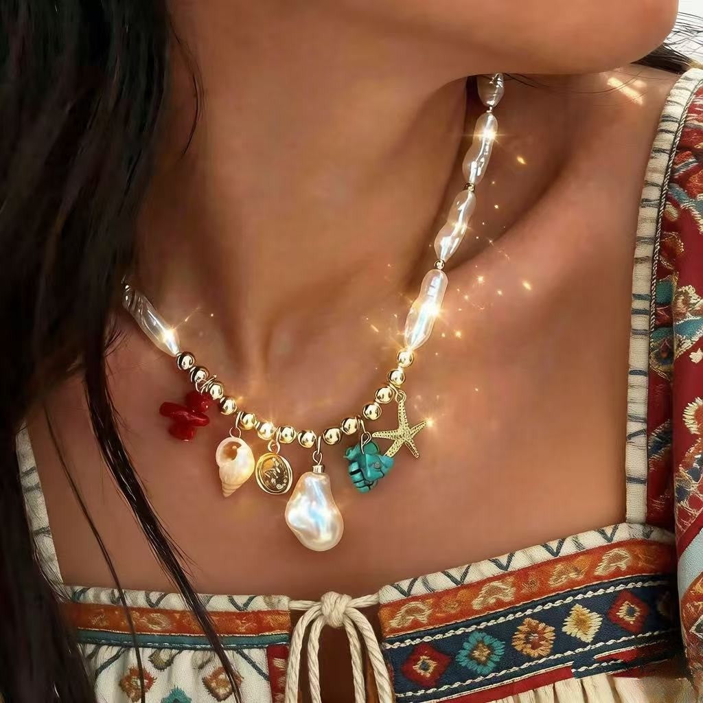 Boho Starfish & Shell Charm Necklace