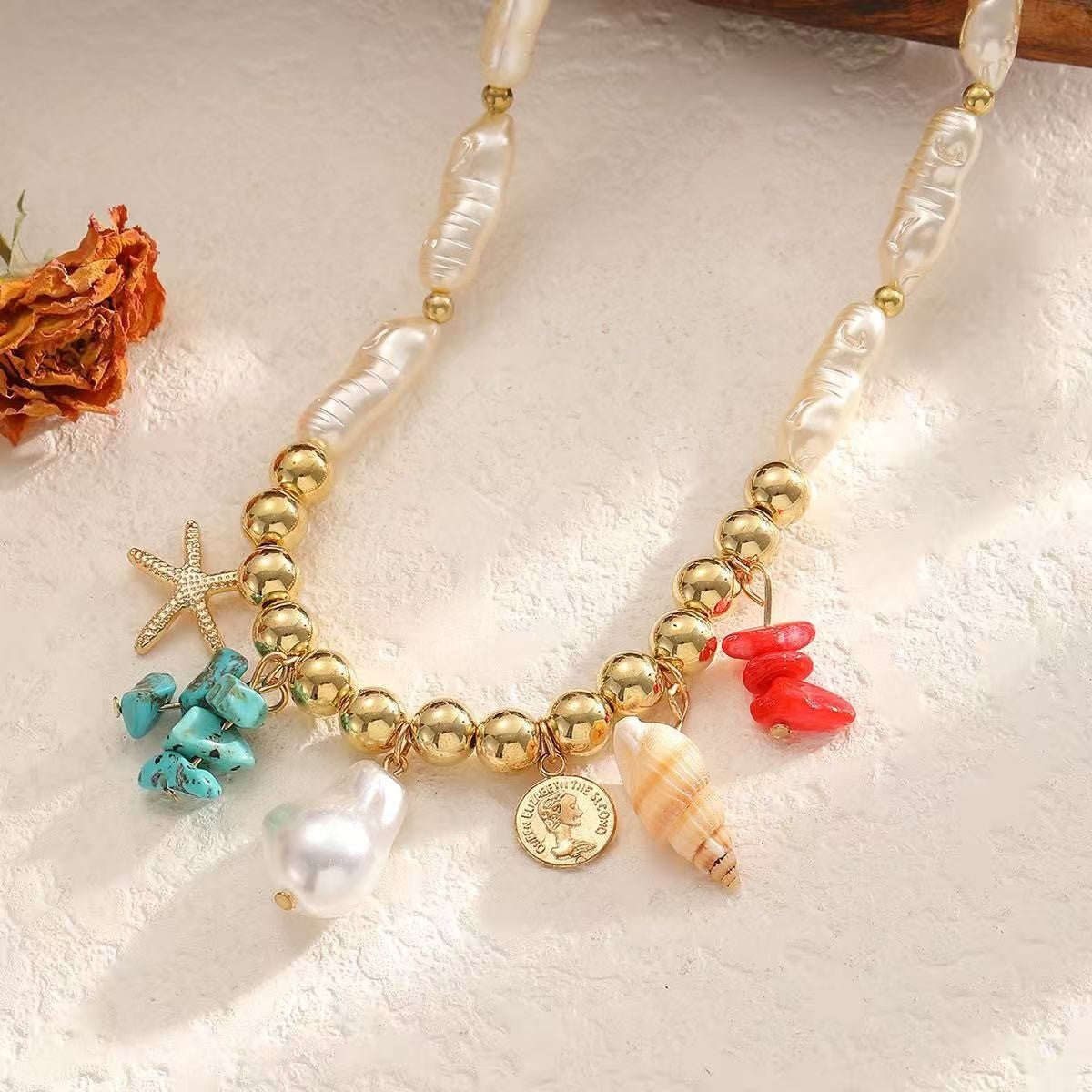 Boho Starfish & Shell Charm Necklace