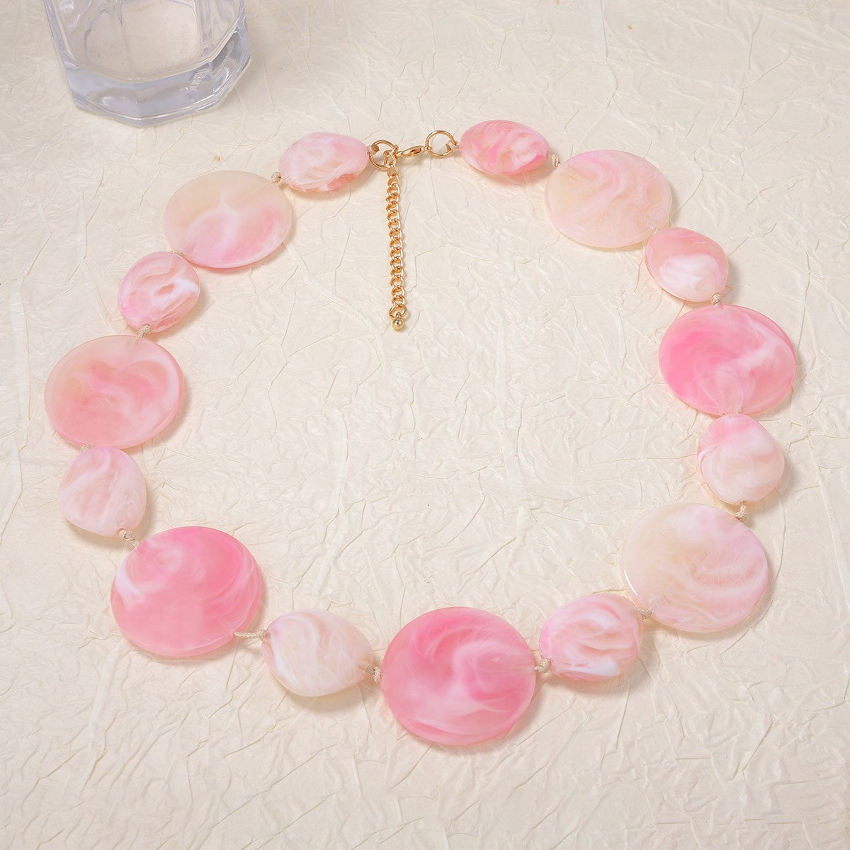 Romantic Pink Marble Disc Necklace & Earring Set