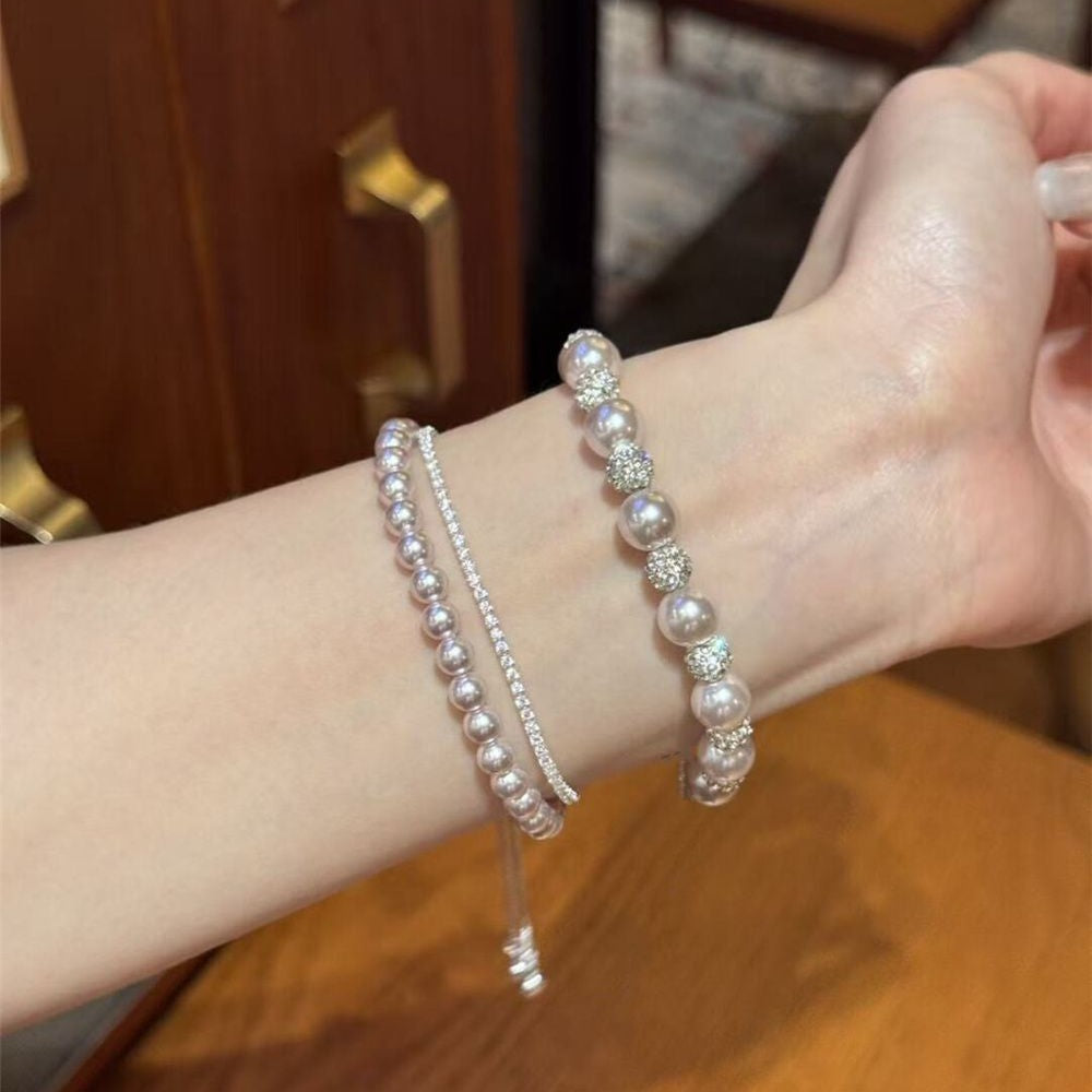 Classy Double Layer Pearl Zircon Bracelet