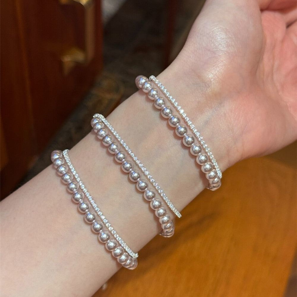 Classy Double Layer Pearl Zircon Bracelet