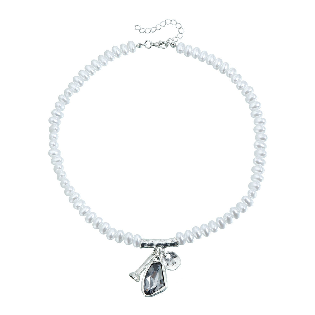 Elegant Faux Pearl & Smoky Crystal Necklace, Bracelet & Earring Set